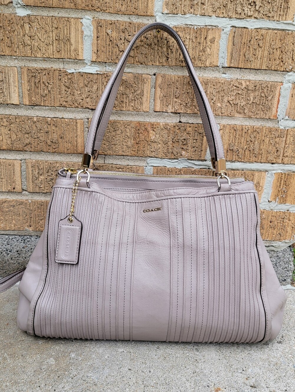 Coach Madison Taupe Pintuck Leather Satchel 27889